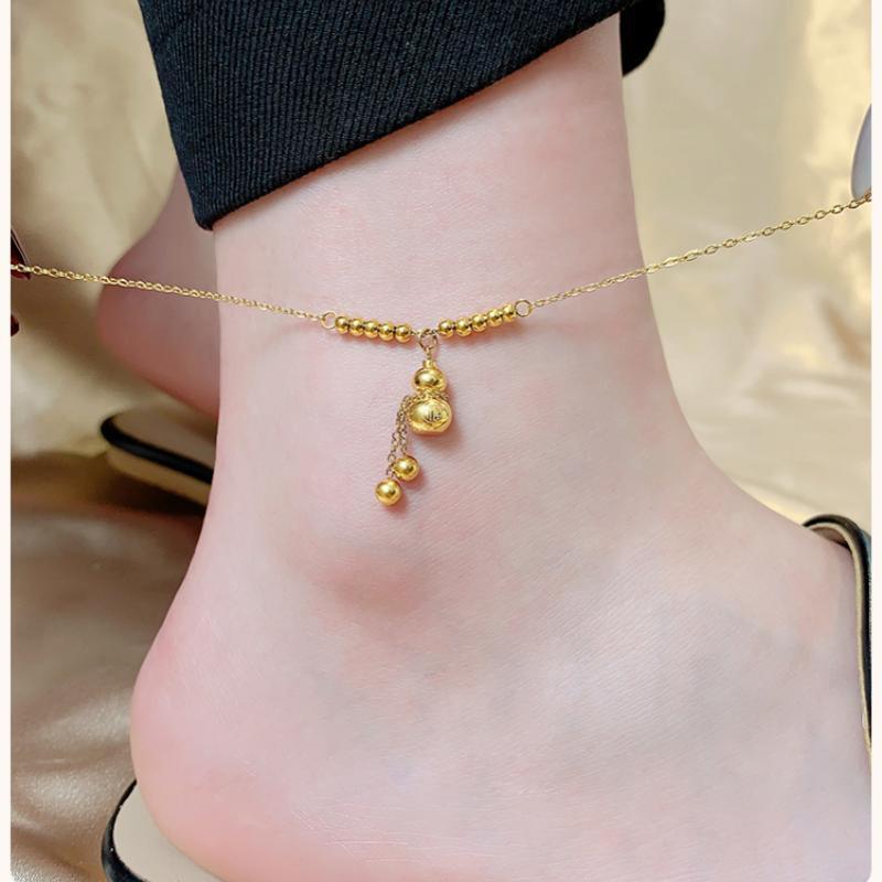 Nuevo estilo chino en forma de Fu Zhuang Liang titanio acero tobillar chicas lujo ligero de moda alta sensación de 18k oro no decoloración tobillar image 1