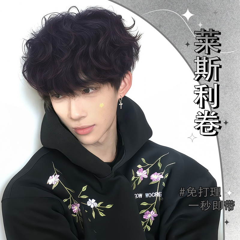 Men's Short Hair Wig, Daily Use, Fluffy Full Wig, New Style, Leslie Curly Men's Wig, One-Piece Wholesale