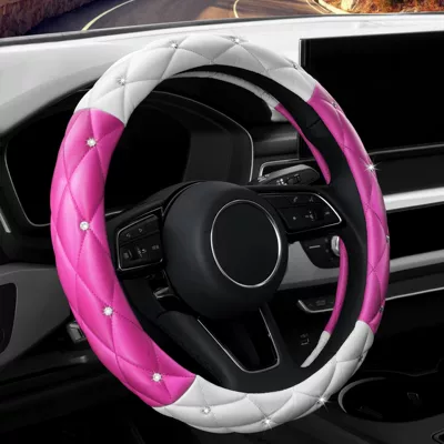 Steering wheel cover: Cover Four-Season Universal Diamond Soft - white-rose-red-with-diamonds-38cm