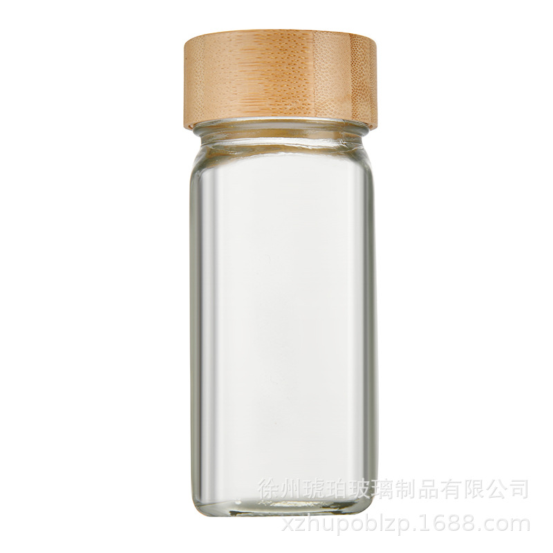 Botella cuadrada con tapa de madera Paquete individual