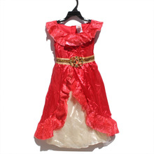 外貿原單愛蓮娜紅色公主裙女童夏便宜又好看的裙子拖地裙超長夏