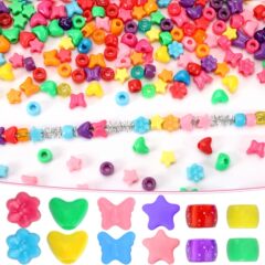 100pcsカラーポニービーズ穿孔ハート型花星蝶ビーズジュエリー友情ブレスレットネックレスビーズを作る