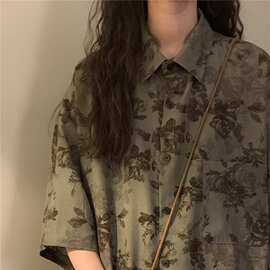满印花衬衫男女夏季新款凉感度假短袖衬衣潮流高级感痞帅五分半袖