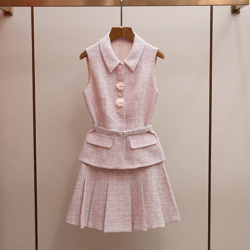Shenzhen Nanyou High-End Women's Clothing Spring New Style Sweet Pink Faux Two-Piece Sequin Vest Dress for Women