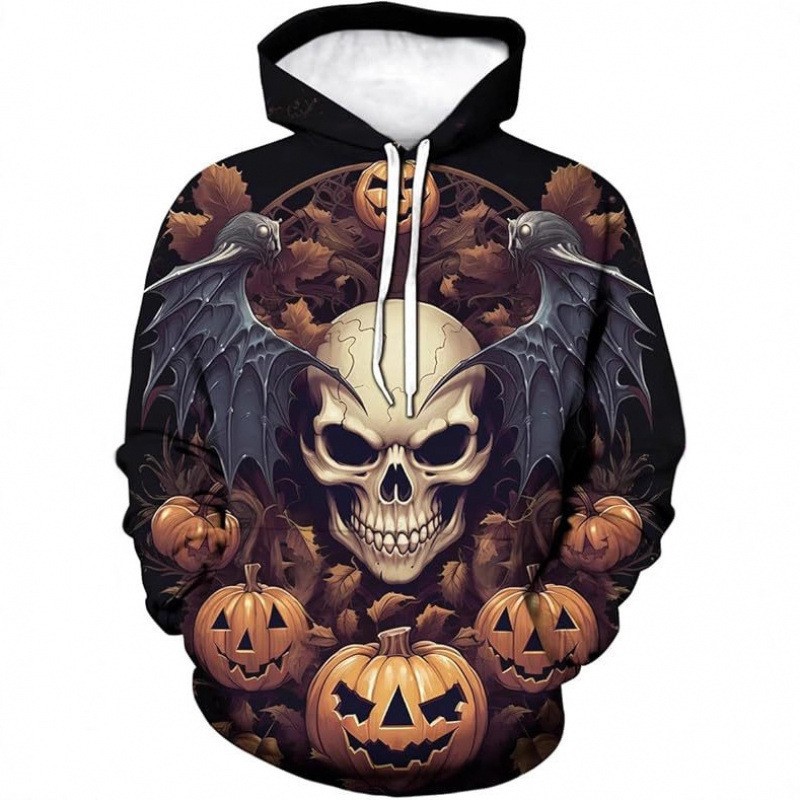 boy 2025 European And American Halloween Men's Cross-Border New Ghost Face Trendy Print Christmas Series Hooded Sweatshirt_voghion.com