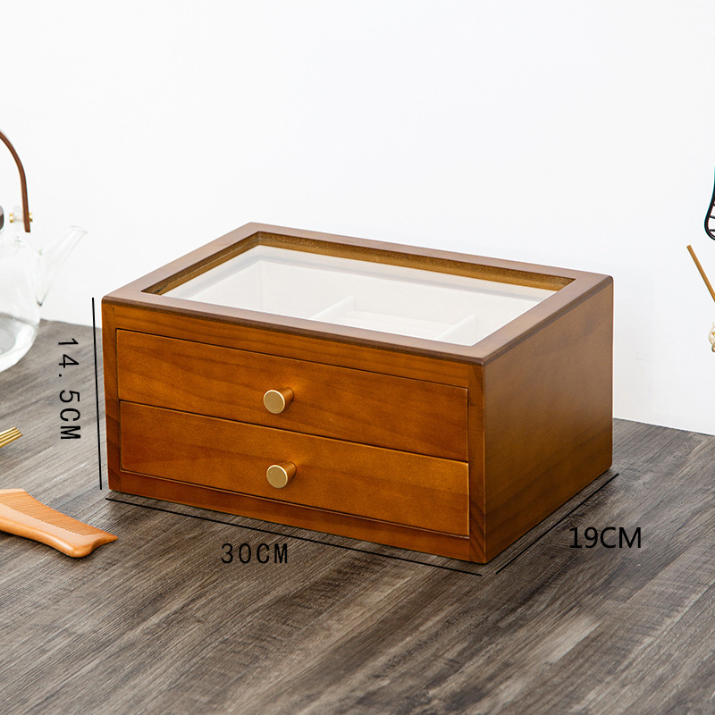Caja de joyería de madera sólida en stock, caja de almacenamiento de joyería retro multicapa, regalo de boda, caja de joyería de madera de lujo ligera personalizada image 9