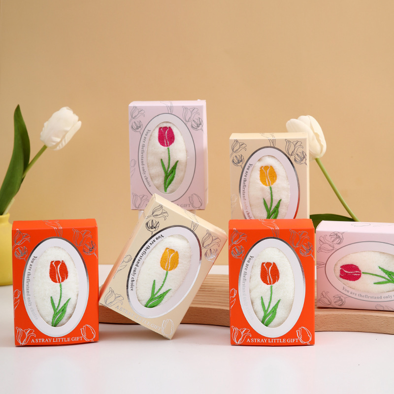 Hand gift gift box tulip embroidery coral towel company gift towel towel wedding gift towel