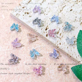 新款冰透彩泊双层蝴蝶美甲饰品法式爆闪软蝴蝶饰品耳钉穿戴甲配件