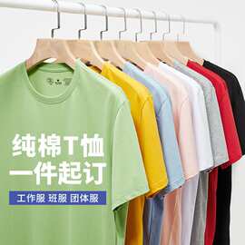 纯棉圆领T恤定制工作服班服团体文化广告衫定做工衣短袖刺绣印log