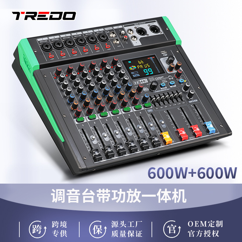 Professional Mixer with Amplifier, 99 Dsp Reverb Effects, USB Bluetooth, Stage Performance, Wedding, Home Use, K Sound Card