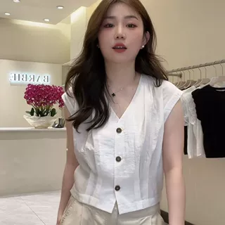 网红衬衫夏季新款小众设计感无袖小衫薄款纯色V领显瘦上衣女