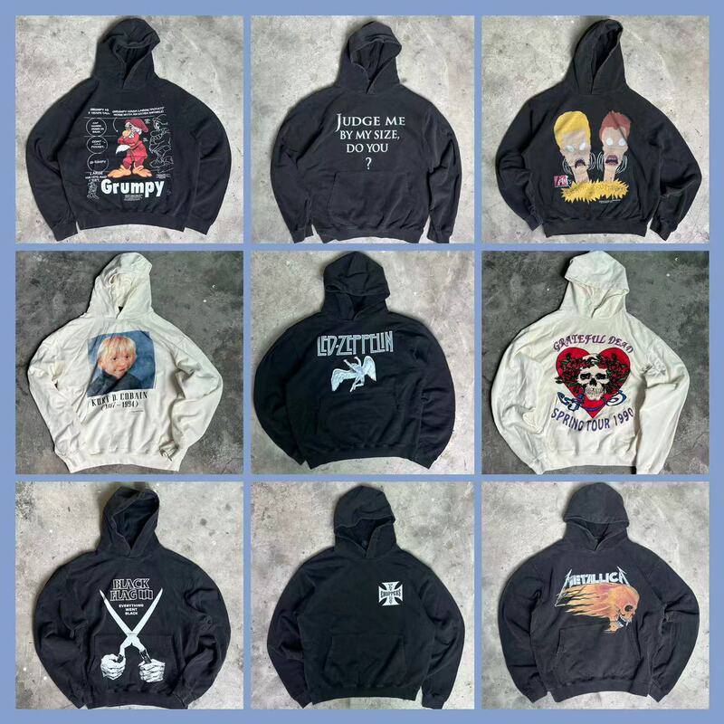 Trendy Vintage Rose Skull Print Hooded Sweatshirt 90S Band Casual Retro Couple Hoodie Trendy