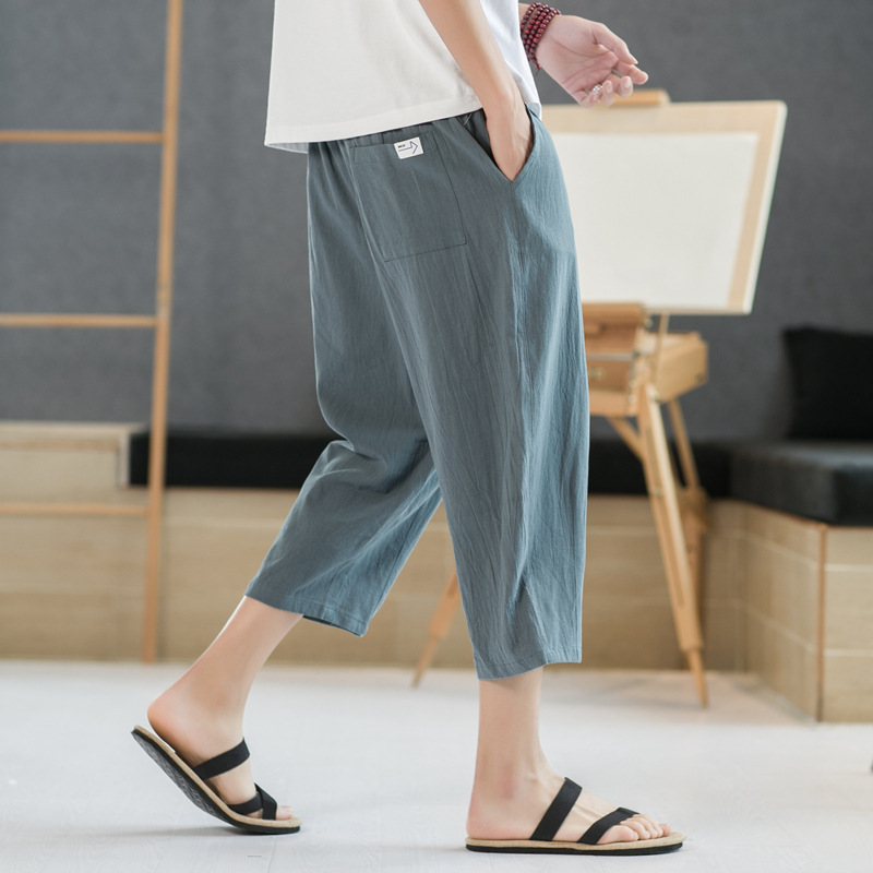 Shorts Men's Summer Thin Loose Cotton and Linen Cropped Casual Cropped Linen Sports Pants Cropped Pants