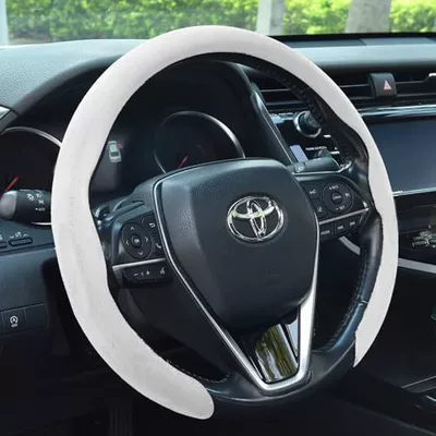 5D carbon fiber Nappa suede – Steering wheel cover - 5d-suede-fabric-white-38cm