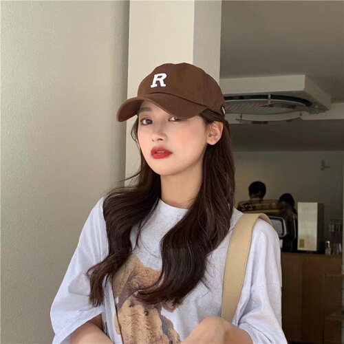 Letter embroidered fashionable baseball cap for women, deep top, wide brim, casual peaked cap, Korean version, versatile, face-showing, small sun protection hat