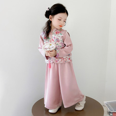 女童新中式唐装2025新款小女孩周岁礼服中国风表演服春秋装三件套