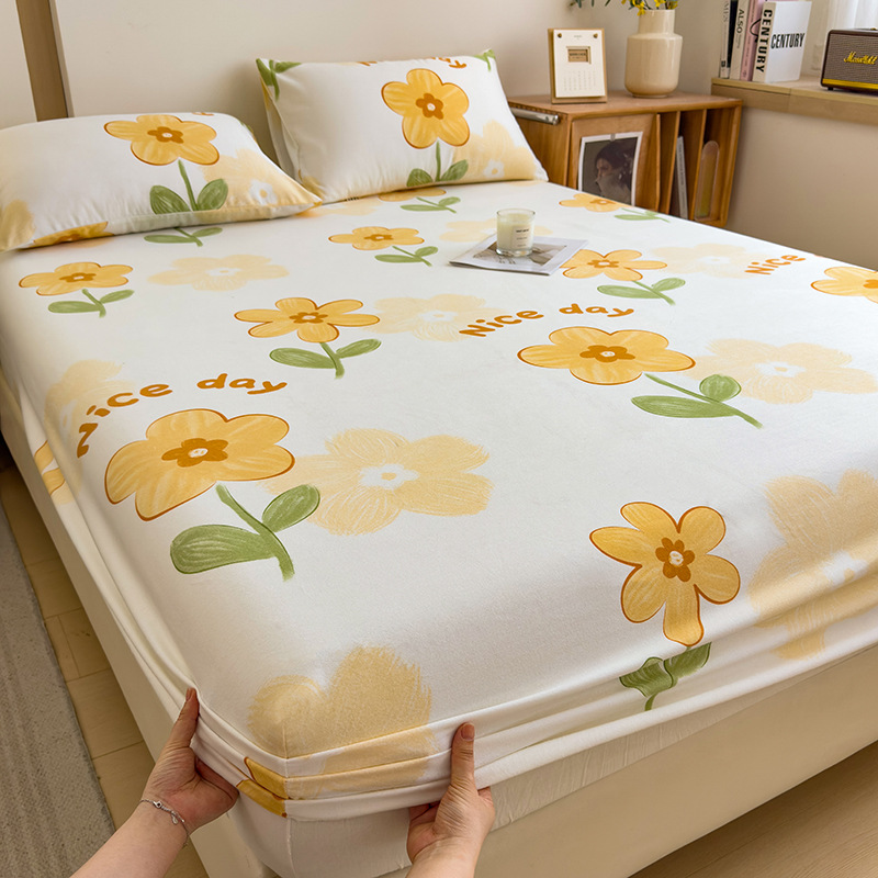 Funda de cama cepillada de algodón cubierta protectora de colchón de una sola pieza 2024 nueva funda de cama impresa para una sola persona para todas las estaciones