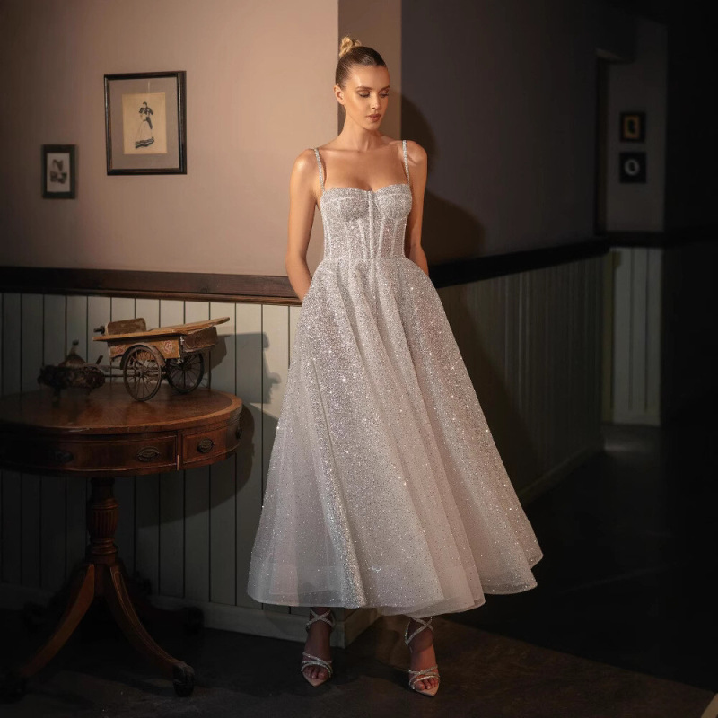 Sling Sequin Light Wedding Dress 2025 New Birthday Party Prom Dress A-Line Slimming Look Elegant Long Skirt