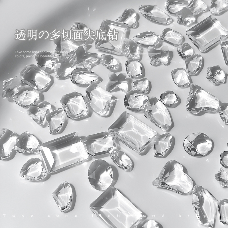 Nail Art Accessories Glacier White Pointed Transparent Base Clear Diamond Ice Sugar Phone Case Planner Nail Art Diamond Jewelry Embellishments