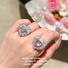 馬達加斯加藍愛心寶石戒指 古董感鍍18K金深海藍蛋形鋯石排鑽戒指