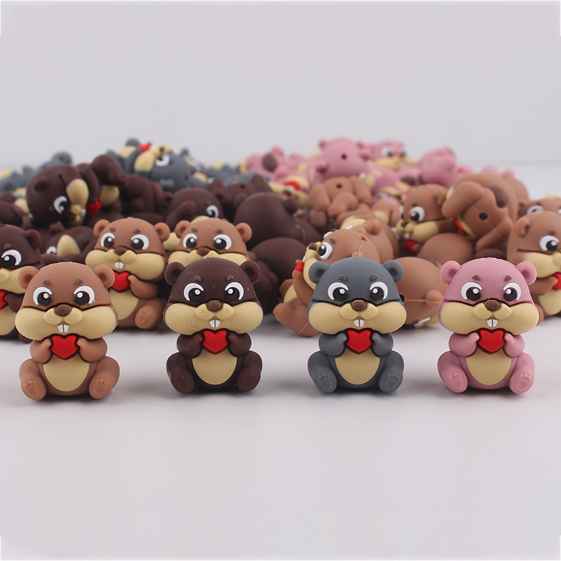 Nuevos productos para bebés de dibujos animados pequeña ardilla cuentas de mordedor bolígrafo de cuentas de bricolaje chupete molar para bebés cadena anti-caída