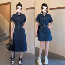 大码女装胖mm牛仔连衣裙女2025夏季新款裙子微胖女生遮肚显瘦裙子