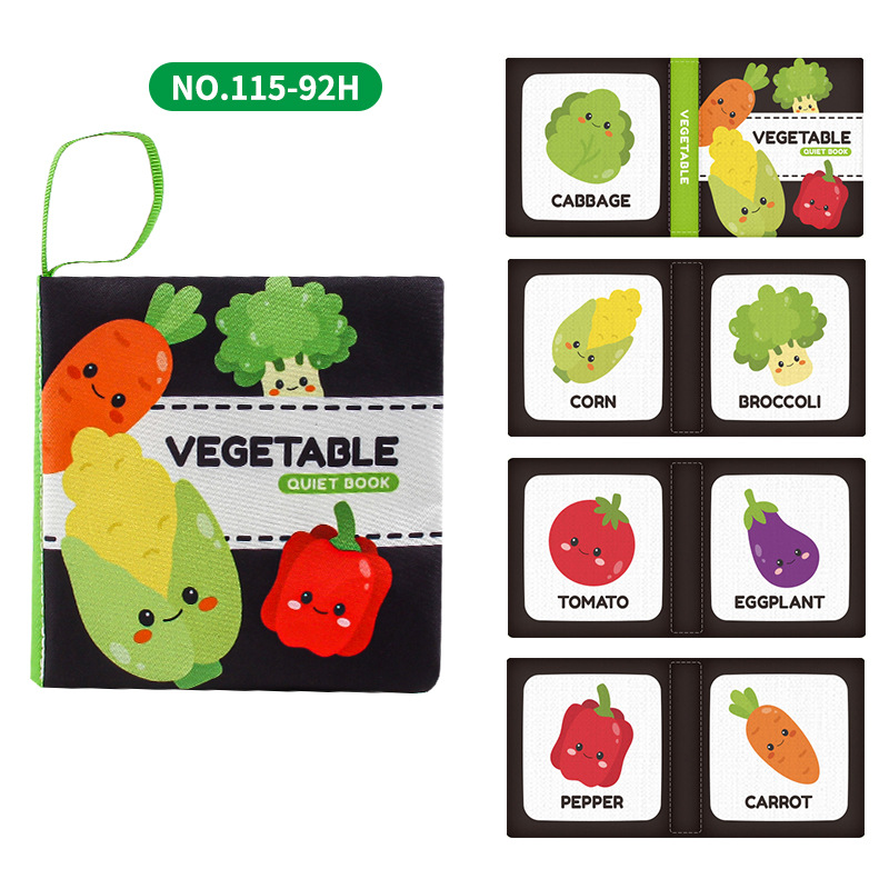Cuatro libros de tela tridimensionales transfronterizos para bebés juguetes de educación temprana 4 caras 8 páginas en inglés libros de palma de alimentos y cognición animal libros de tela para bebés