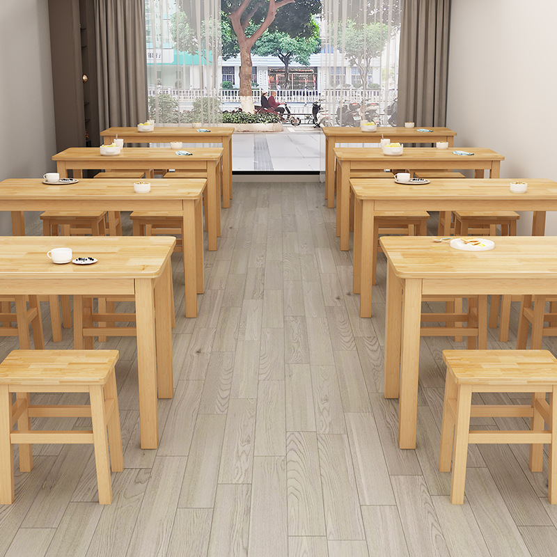 Mesa y silla de comida rápida de madera sólida para el hogar tipo pequeño restaurante de fideos de bocadillos de gran fila de mesa y silla de desayuno combinación de mesa rectangular