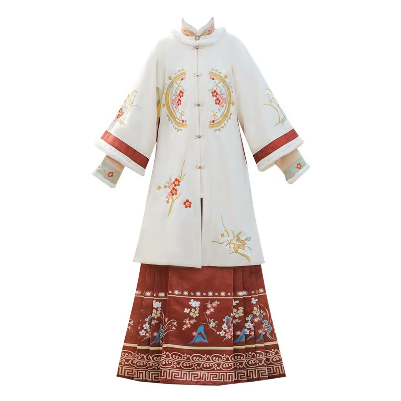 Оригинальная женская шаль с круглым вырезом в китайском стиле династии Хань, осенне-зимняя теплая рубашка с воротником-стойкой, новогодняя рубашка, двубортный костюм с юбкой на конской лице