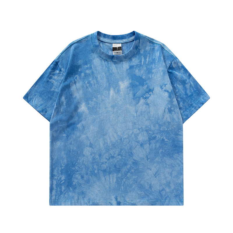 Camiseta de algodón tie-dye para hombre 2025 pareja de verano de manga corta ins suelta de gran tamaño cuello redondo tendencia camiseta superior para hombre