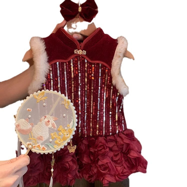Vestido de Niña con Forro Polar, Vestido de Primer Cumpleaños, Vestido de Princesa, Nuevo Estilo 2025, Vestido Cheongsam para Bebés y Niñas Pequeñas, Moderno