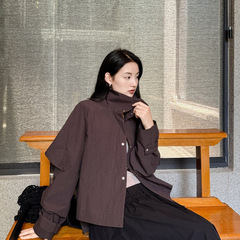 DIGM | 2025秋季极简风高智感通勤立领短款夹克风衣外套女A10960