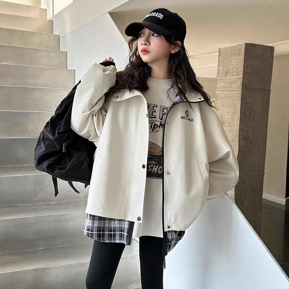 女童春秋款连帽外套2025新款9岁中大儿童装时髦洋气春季假2件上衣