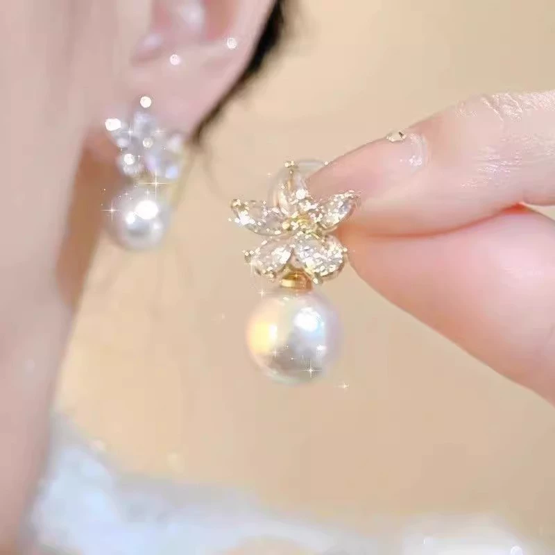 Заушные серьги из жемчуга, мушковая бусинка, серьги без прокола, французский стиль, легкая роскошь, стиль высокого качества