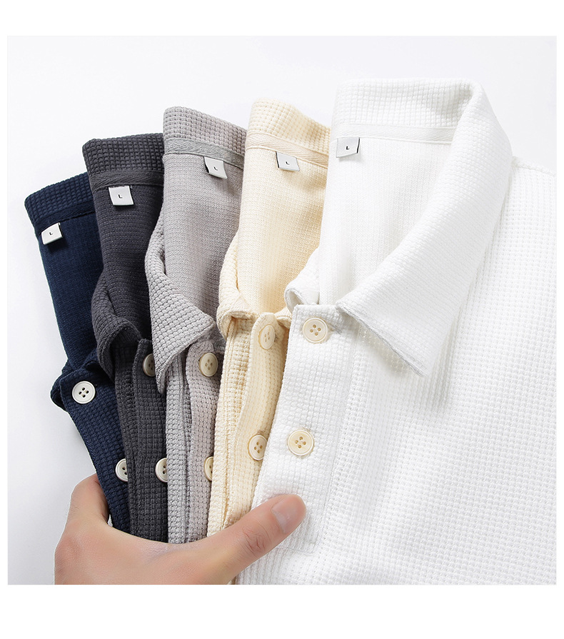 登爵男装翻领POLO衫2023夏季新品不变形华夫格纯色短袖T