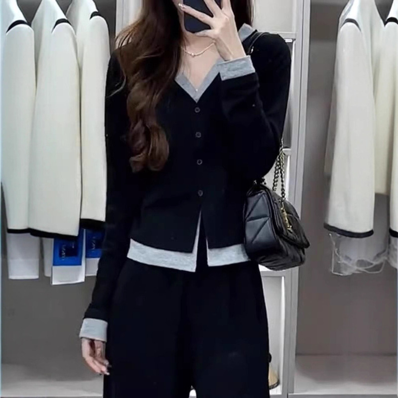 大码假两件拼接长袖T恤女2025秋季新款胖MM显瘦遮肉正肩打底上衣|undefined