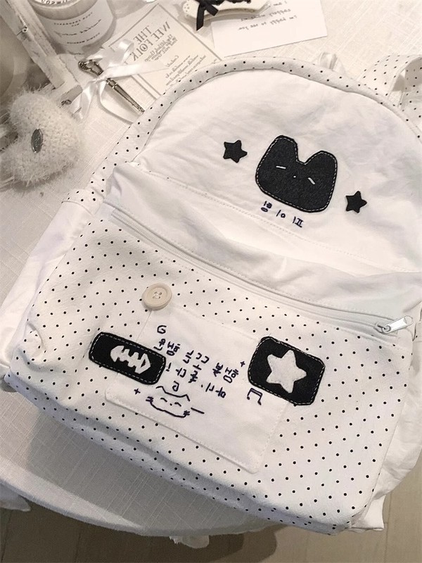 韓国のシンプルでキュートで甘い水玉模様のバックパック、見栄えの良いキャンパスパーティーカレッジスクールバッグ、軽量で多用途なバックパック、トレンディです|undefined