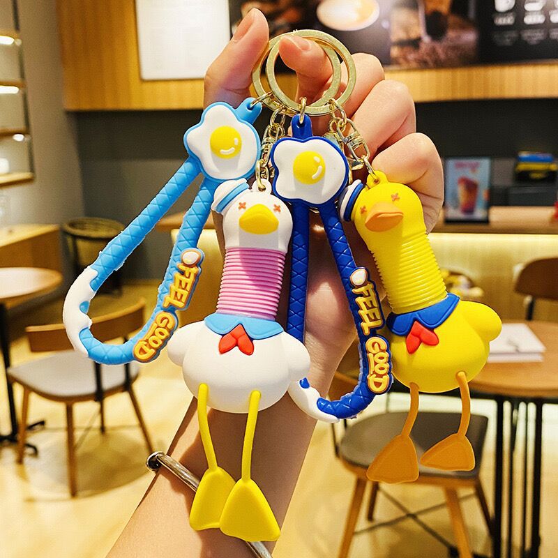Cartoon creative retractable neck keychain fun decompression bag pendant car pendant chain ring small gift wholesale