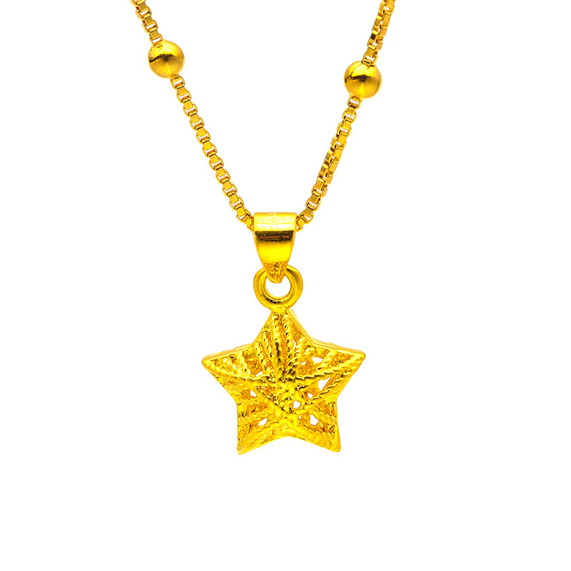 Unisex Schmuck Mode gold fünfzackigen Stern Halskette Box Kette Paket Perle Kette_voghion.com