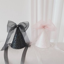 蝴蝶结皮革亮片生日帽成人儿童派对皇冠宝宝周岁满月头饰仙女头纱