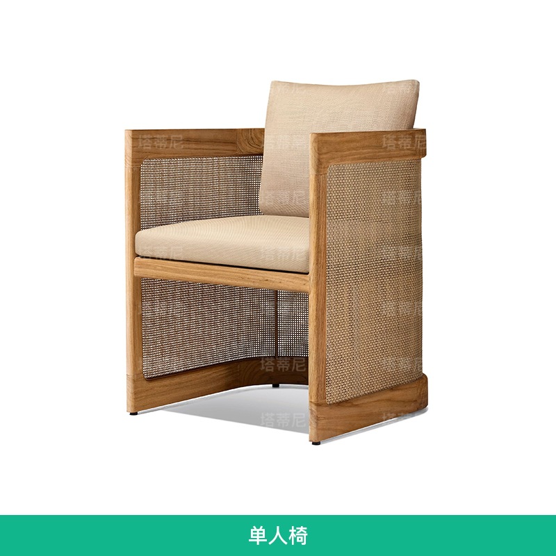 Mesa y silla de madera maciza al aire libre, patio villa, mesa larga de ocio al aire libre, terraza de jardín al aire libre, combinación de mesa impermeable y protector solar image 9