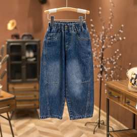 【牛仔直筒酷】秋季新款韩版男童牛仔裤中大童宽松潮流儿童裤子