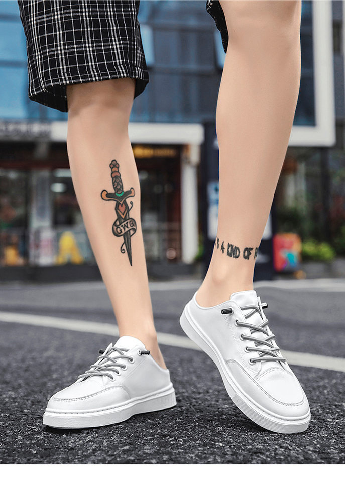 Dép nửa gót không gót nam vải canvas thoáng khí, quai ngang buộc dây, gót thấp 1–3 cm — lạc đà trắng, màu be, màu xám trắng, màu đen chi tiết 15