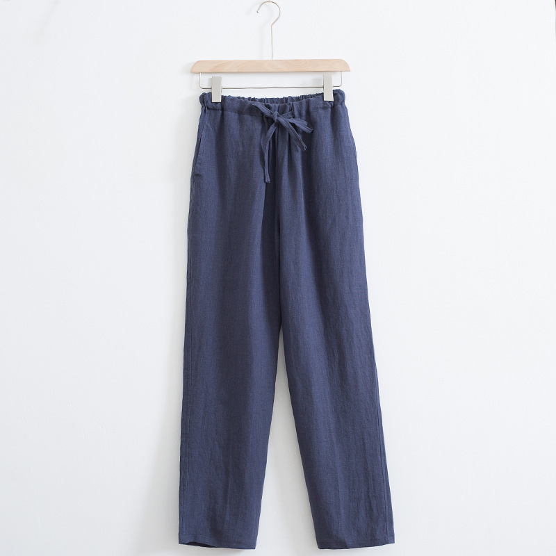 Pantalones casuales de lino de estilo chino pantalones delgados de verano para hombres pantalones sueltos de lino de color sólido con cintura elástica recta