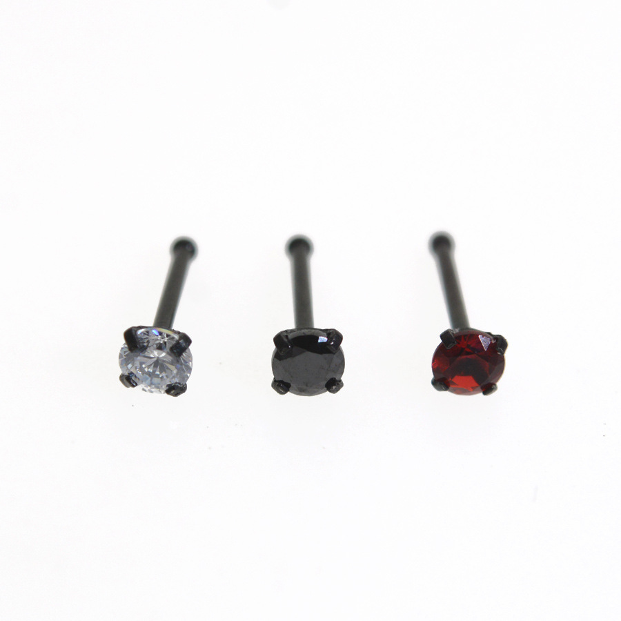 Piercing para nariz redondo con incrustaciones de circonita y varilla recta de acero inoxidable 316L de 0,8 mm, disponible en stock._voghion.com