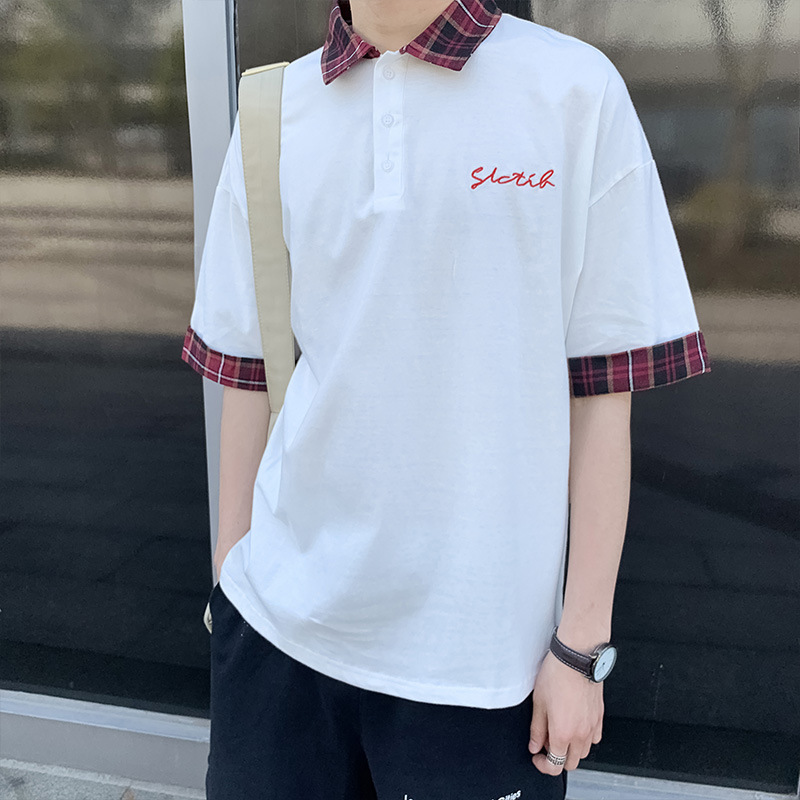 Summer Hong Kong Style Short-sleeved T-shirt Men's Ins Super Hot Half-sleeved T-shirt Korean Fashionable Student Polo Shirt Lapel Half-sleeved T-shirt Summer Hong Kong Style Short-sleeved T-shirt Men's Ins Super Hot Half-sleeved T-shirt Korean Fashionable Student Polo Shirt Lapel Half-sleeved T-shirt