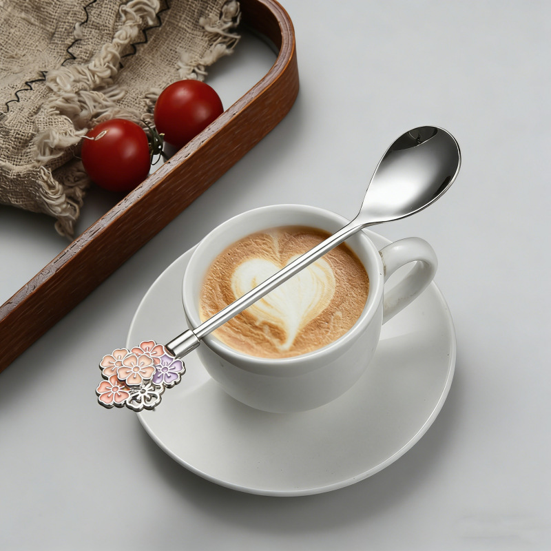 Japanese-style Cherry Blossom Stainless Steel Dessert Trendy Exquisite Lg-handled Stirring Spo, Household Coffee_voghion.com