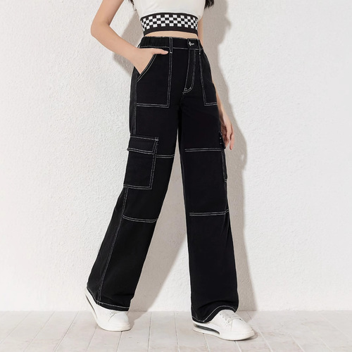 New Women's Y2K 2025 Color-blocked Wide-leg Jeans Amazon AliExpress Workwear Exclusive