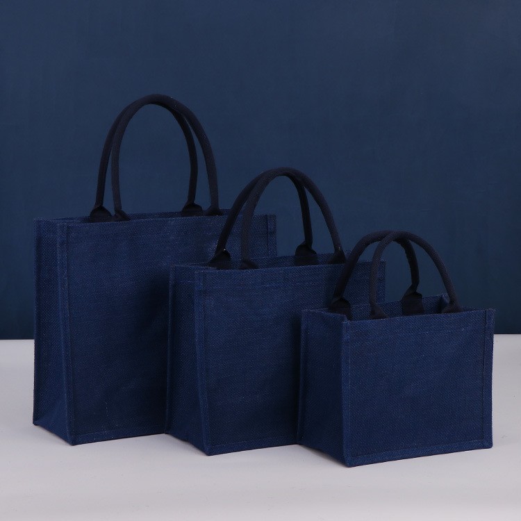 Bolsa de arpillera azul, bolsa de arpillera portátil de gran capacidad, bolsa de regalo, logotipo impreso, empresa muji MUJI
