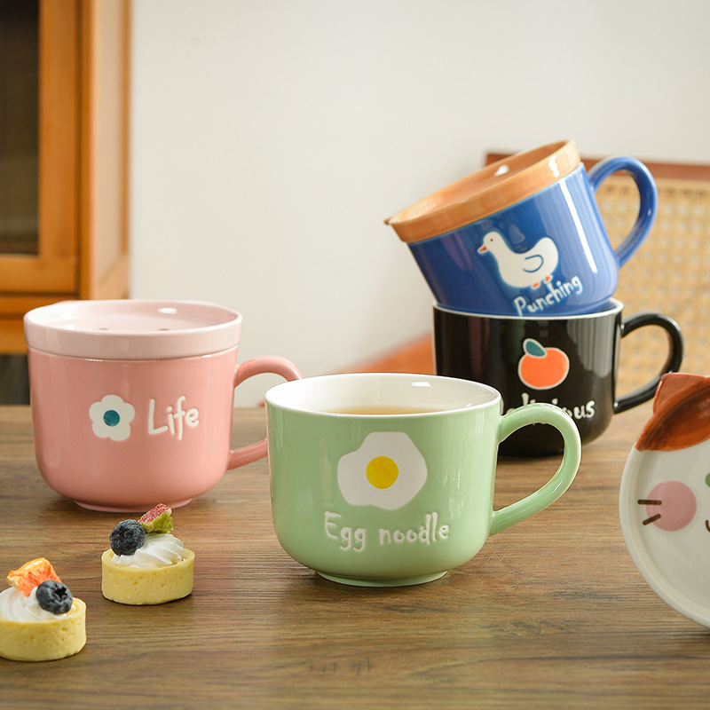 Xiaoran series Nordic retro ceramic cup Mark Cup cute cartoon relief…